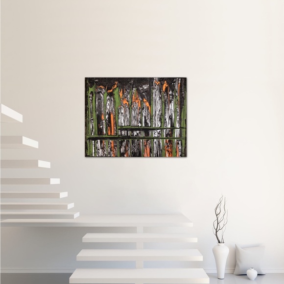 Trash Talk, grungy, green and black, medium size, crowd of people, art painting - Picture 4 of 6